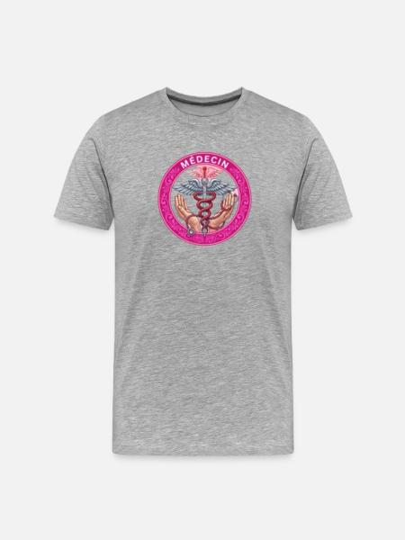 Médecin Rose Caduceus - T-shirt bio Premium Homme - gris chiné