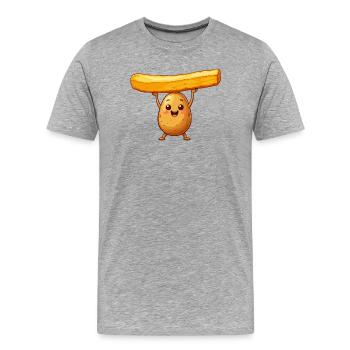Caricature du héros de la pomme de terre des frites - T-shirt bio Premium Homme - gris chiné - Devant - Damien (186cm)