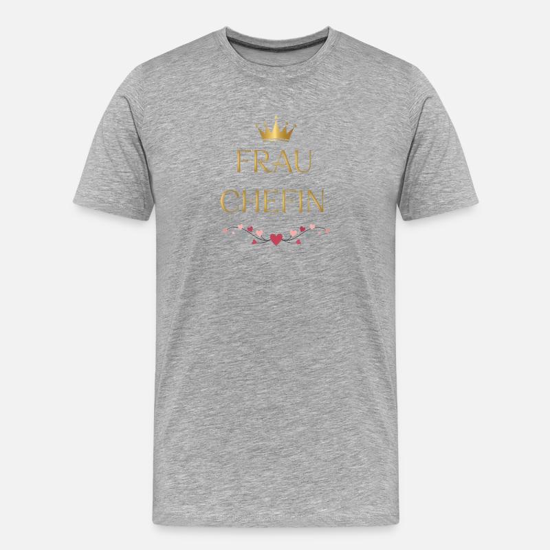 Frau Chefin Goldkrone - Männer Premium Bio T-Shirt - Grau meliert