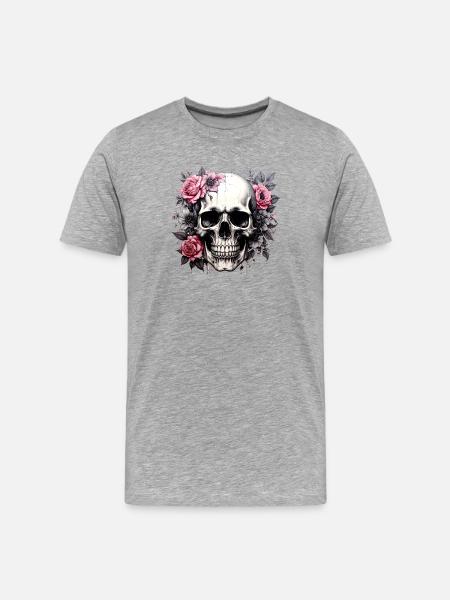Totenkopf mit Blütenkrone - Männer Premium Bio T-Shirt - Grau meliert
