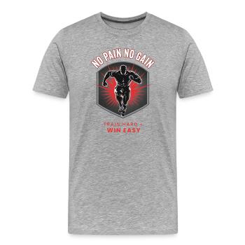 No Pain No Gain T-shirt Sport Musculation - T-shirt bio Premium Homme - gris chiné - Devant - Damien (186cm)