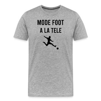 Mode Foot A la Télé. Humour football - T-shirt bio Premium Homme - gris chiné - Devant - Damien (186cm)