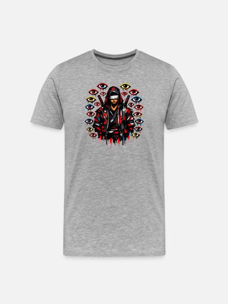 Ninja im Schatten mit Augenring - Männer Premium Bio T-Shirt - Grau meliert