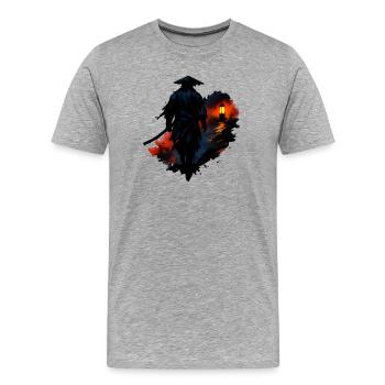 Marcheur nocturne avec lanterne - T-shirt bio Premium Homme - gris chiné - Devant - Damien (186cm)