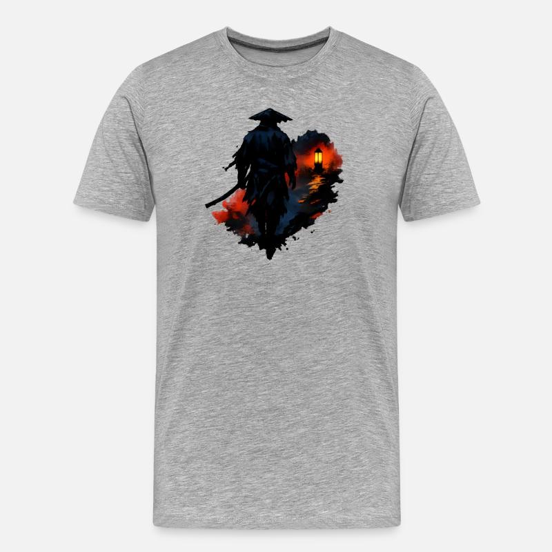 Nachtwanderer mit Laterne - Männer Premium Bio T-Shirt - Grau meliert