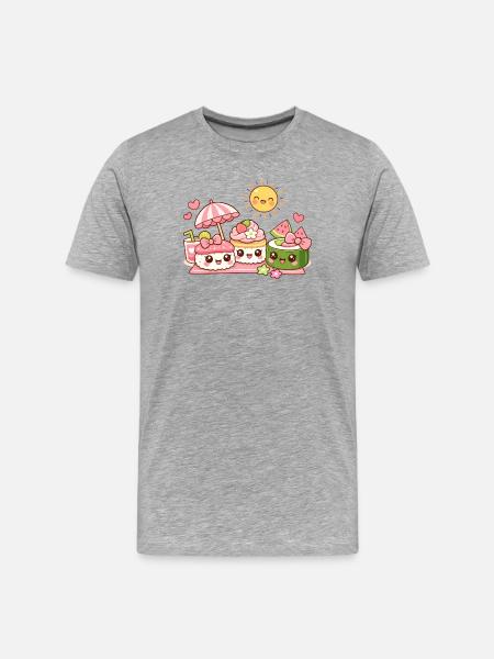 Kawaii Dessert Parade - Männer Premium Bio T-Shirt - Grau meliert