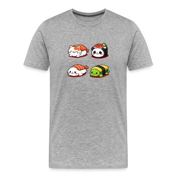 Kawaii Sushi Tierchen Parade - Männer Premium Bio T-Shirt - Grau meliert - Vorne - Damien (186cm)