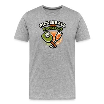 Pickleball und Prosecco Fusion - Männer Premium Bio T-Shirt - Grau meliert - Vorne - Damien (186cm)