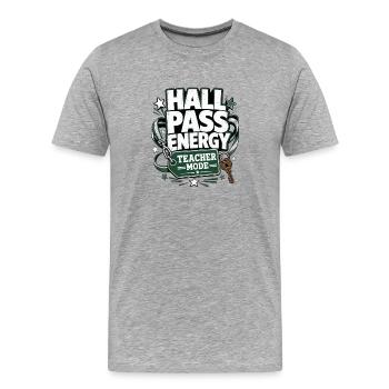 Funny Gift Shirts, Hall Pass Energy Teacher Mode - Men's Premium Organic T-Shirt - heather grey - Front - Damien (186cm)