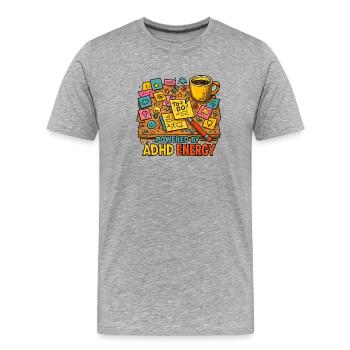 Bureau créatif de l’énergie TDAH - T-shirt bio Premium Homme - gris chiné - Devant - Damien (186cm)