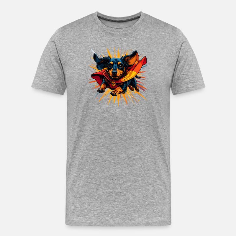 Cape teckel de super-héros - T-shirt bio Premium Homme - gris chiné
