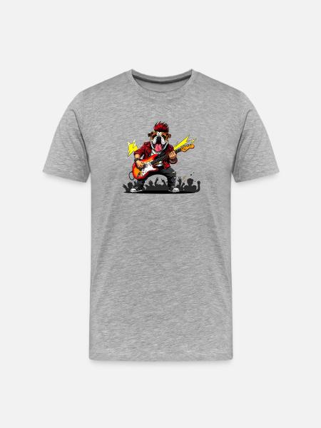 Punk Bulldogge mit E-Gitarre - Männer Premium Bio T-Shirt - Grau meliert