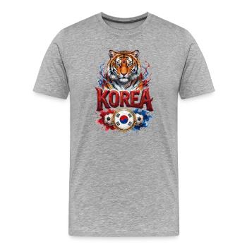 Corée - Guerriers Taeguk - Tigres d’Asie - Red Dev - T-shirt bio Premium Homme - gris chiné - Devant - Damien (186cm)