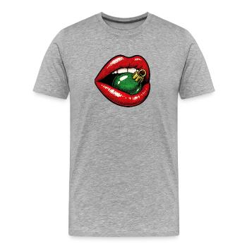 Weihnachtskußmund .1 - Männer Premium Bio T-Shirt - Grau meliert - Vorne - Damien (186cm)