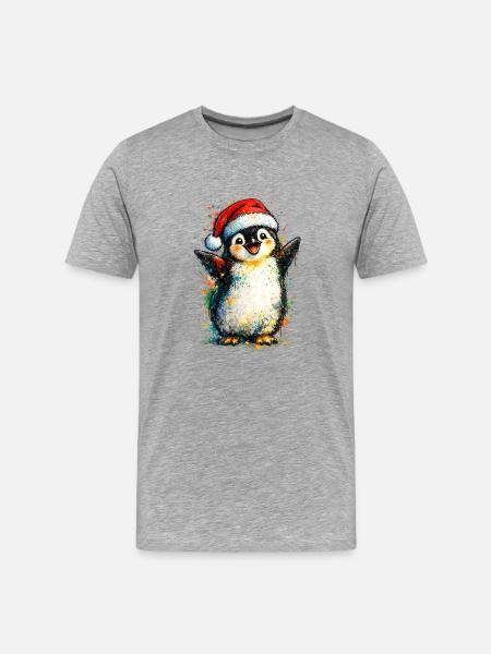 fröhlicher Weihnachtspinguin - Männer Premium Bio T-Shirt - Grau meliert