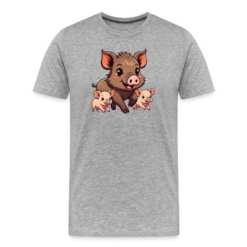 Wildschwein mit Ferkeln - Männer Premium Bio T-Shirt - Grau meliert - Vorne - Damien (186cm)