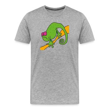 Chamaeleon am Ast – bunte Pop-Illustration - Männer Premium Bio T-Shirt - Grau meliert - Vorne - Damien (186cm)
