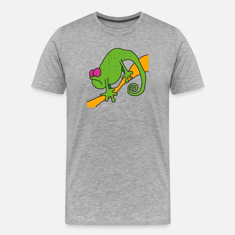 Chamaeleon am Ast – bunte Pop-Illustration - Männer Premium Bio T-Shirt - Grau meliert