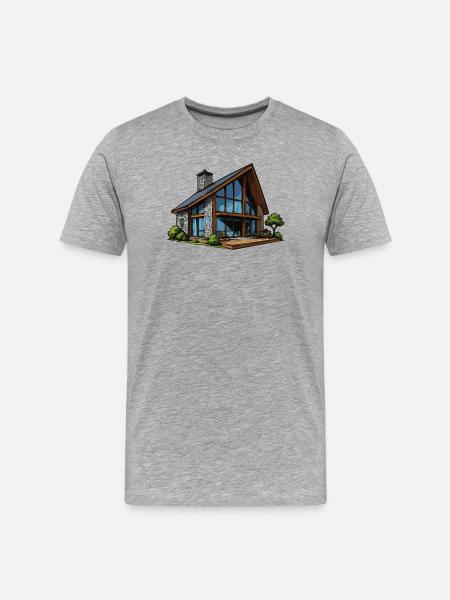 Glasfront Holzhaus Chalet - Männer Premium Bio T-Shirt - Grau meliert