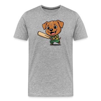 Lustiger Cricket Hund Welpe Cartoon Motiv - Männer Premium Bio T-Shirt - Grau meliert - Vorne - Damien (186cm)