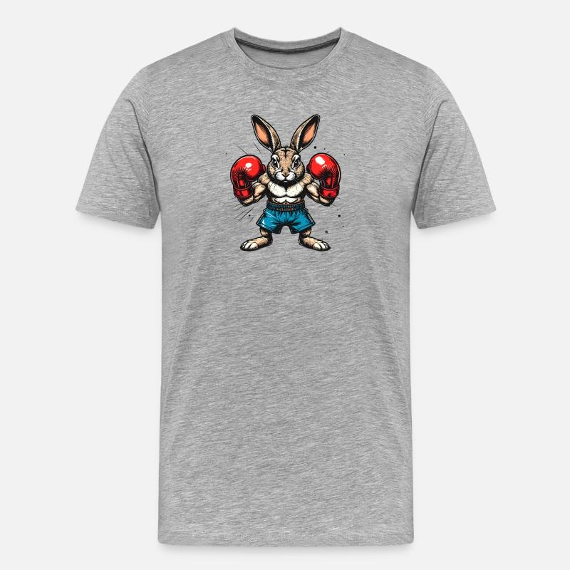 Boxender Hase mit Boxhandschuhen - Männer Premium Bio T-Shirt - Grau meliert