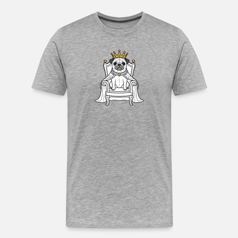 Königlicher Mops auf Thron - Männer Premium Bio T-Shirt - Grau meliert