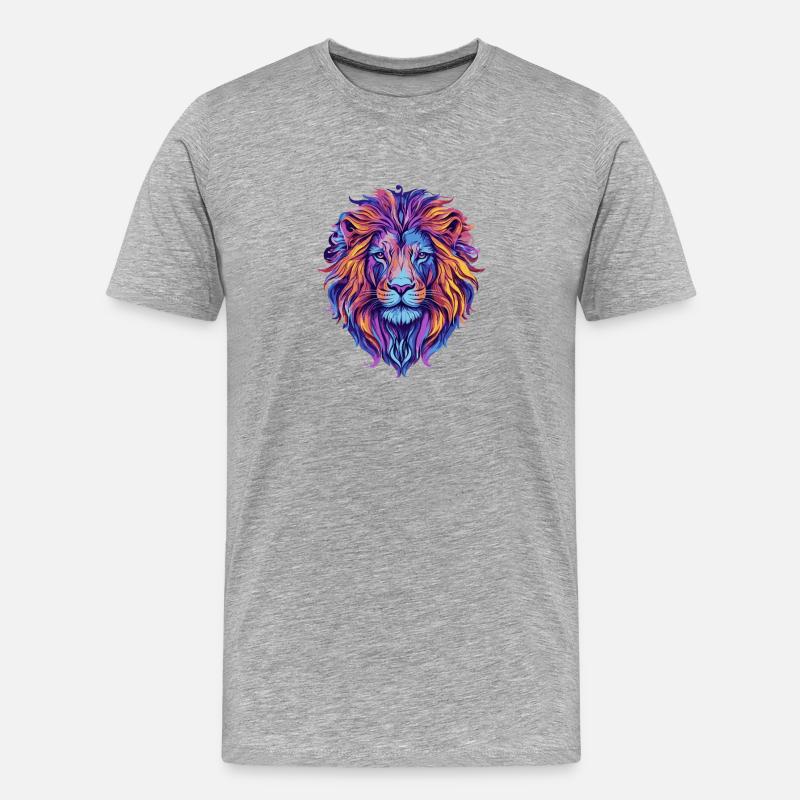 Löwe Bunt - Männer Premium Bio T-Shirt - Grau meliert