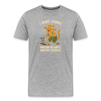 Katzen-Gärtner im Hut – Pflanzenwitz - Männer Premium Bio T-Shirt - Grau meliert - Vorne - Damien (186cm)