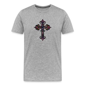 Symbole de la croix - T-shirt bio Premium Homme - gris chiné - Devant - Damien (186cm)