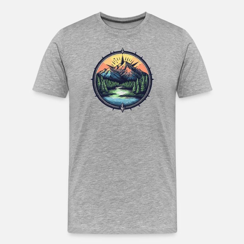 Berge Kompass - Männer Premium Bio T-Shirt - Grau meliert
