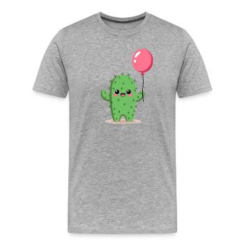 Kaktus mit Ballon - Männer Premium Bio T-Shirt - Grau meliert - Vorne - Damien (186cm)