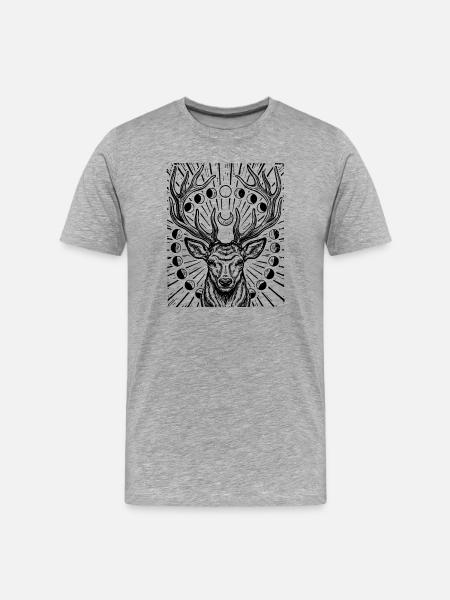 Rothirsch Mondphasen Hirsch Geweih Astronomie - Männer Premium Bio T-Shirt - Grau meliert