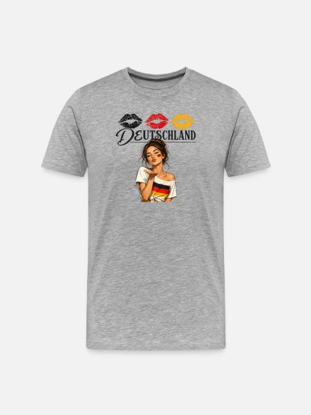 Deutschland Flaggenlippen Kunst - Männer Premium Bio T-Shirt - Grau meliert