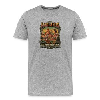 Badlands Nationalpark Poster - Männer Premium Bio T-Shirt - Grau meliert - Vorne - Damien (186cm)