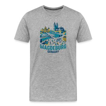 Silhouette de Magdebourg, Allemagne, avec vue sur l’Elbe - T-shirt bio Premium Homme - gris chiné - Devant - Damien (186cm)
