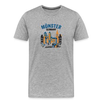 Münster Germany Skyline With Cyclists And Tourists - Men's Premium Organic T-Shirt - heather grey - Front - Damien (186cm)