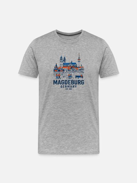 Magdeburg Germany Skyline And Elbe River - Men's Premium Organic T-Shirt - heather grey