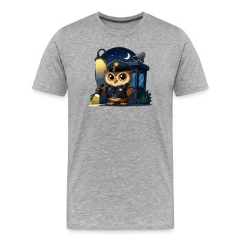 Nachtwächter Eulenpolizist - Männer Premium Bio T-Shirt - Grau meliert - Vorne - Damien (186cm)