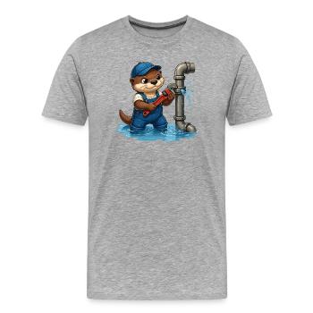 Plumber otter with pipe tool - Men's Premium Organic T-Shirt - heather grey - Front - Damien (186cm)