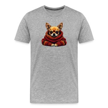 Câlin d’hiver Chihuahua avec écharpe - T-shirt bio Premium Homme - gris chiné - Devant - Damien (186cm)