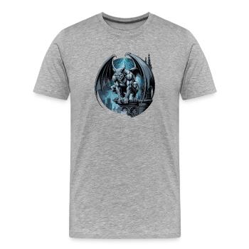  Gothic Gargoyle Dämon bei Gewitter auf Kathedrale - Männer Premium Bio T-Shirt - Grau meliert - Vorne - Damien (186cm)