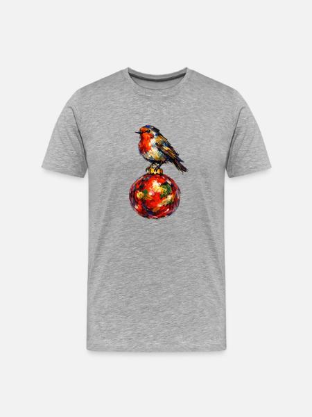 Vogel auf Weihnachtskugel - Männer Premium Bio T-Shirt - Grau meliert