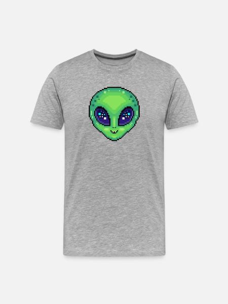 Cute Alien Kawaii Pixel Art Style - Men's Premium Organic T-Shirt - heather grey