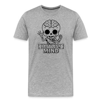 Restless Mind Schädel Totenkopf Psychologie - Männer Premium Bio T-Shirt - Grau meliert - Vorne - Damien (186cm)