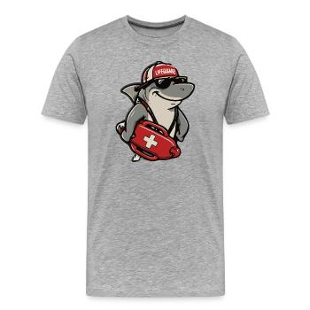 Requin sauveteur avec trousse de premiers secours - T-shirt bio Premium Homme - gris chiné - Devant - Damien (186cm)