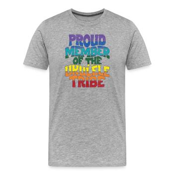 Membre fier de la tribu du ukulélé - T-shirt bio Premium Homme - gris chiné - Devant - Damien (186cm)