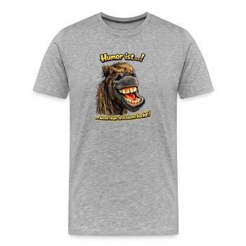 Lachendes Pferd mit Grinsen - Männer Premium Bio T-Shirt - Grau meliert - Vorne - Damien (186cm)