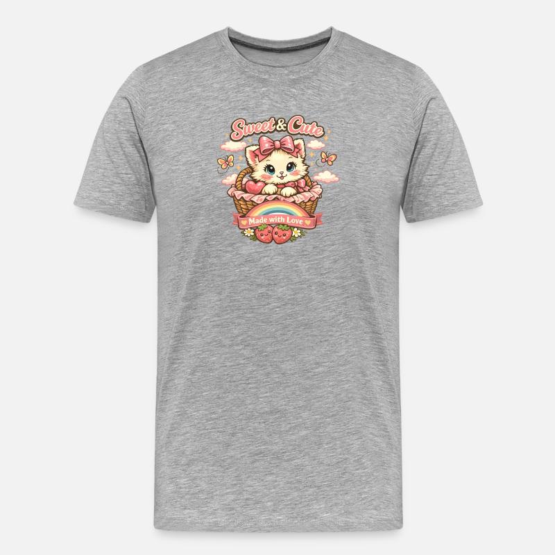 Süßes Kätzchen im Körbchen - Männer Premium Bio T-Shirt - Grau meliert