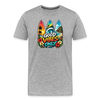 Surf Sun Repead, Aloha Vibes - Men's Premium Organic T-Shirt - heather grey - Front - Damien (186cm)