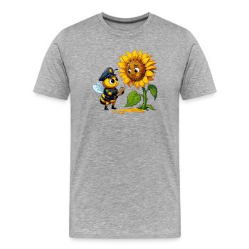 Polizeibiene prüft Sonnenblume - Männer Premium Bio T-Shirt - Grau meliert - Vorne - Damien (186cm)